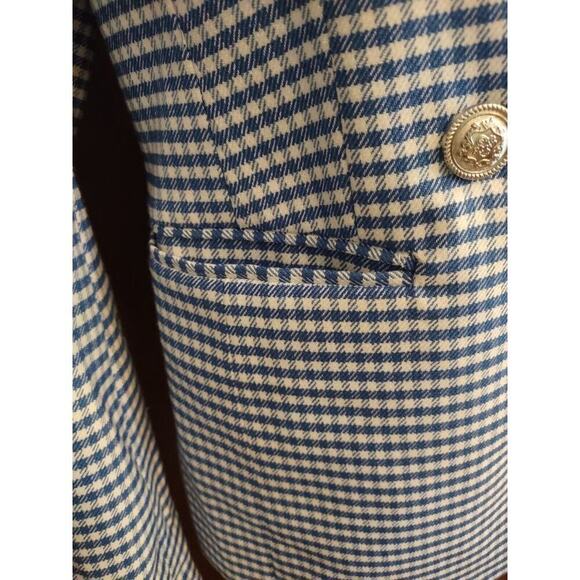 J&L Atelier Womens Small Blazer Jacket Blue White Gingham Checked Lined Classic - Picture 3 of 12